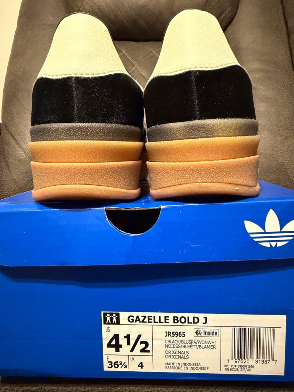 Adidas Gazelle Bold J Core Black Blue Spark Size 4.5 Y/6.5 Womens Velvet, NWB - Picture 7 of 15